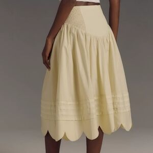 Maeve Basque-Waist Scallop-Hem Full Midi Skirt
